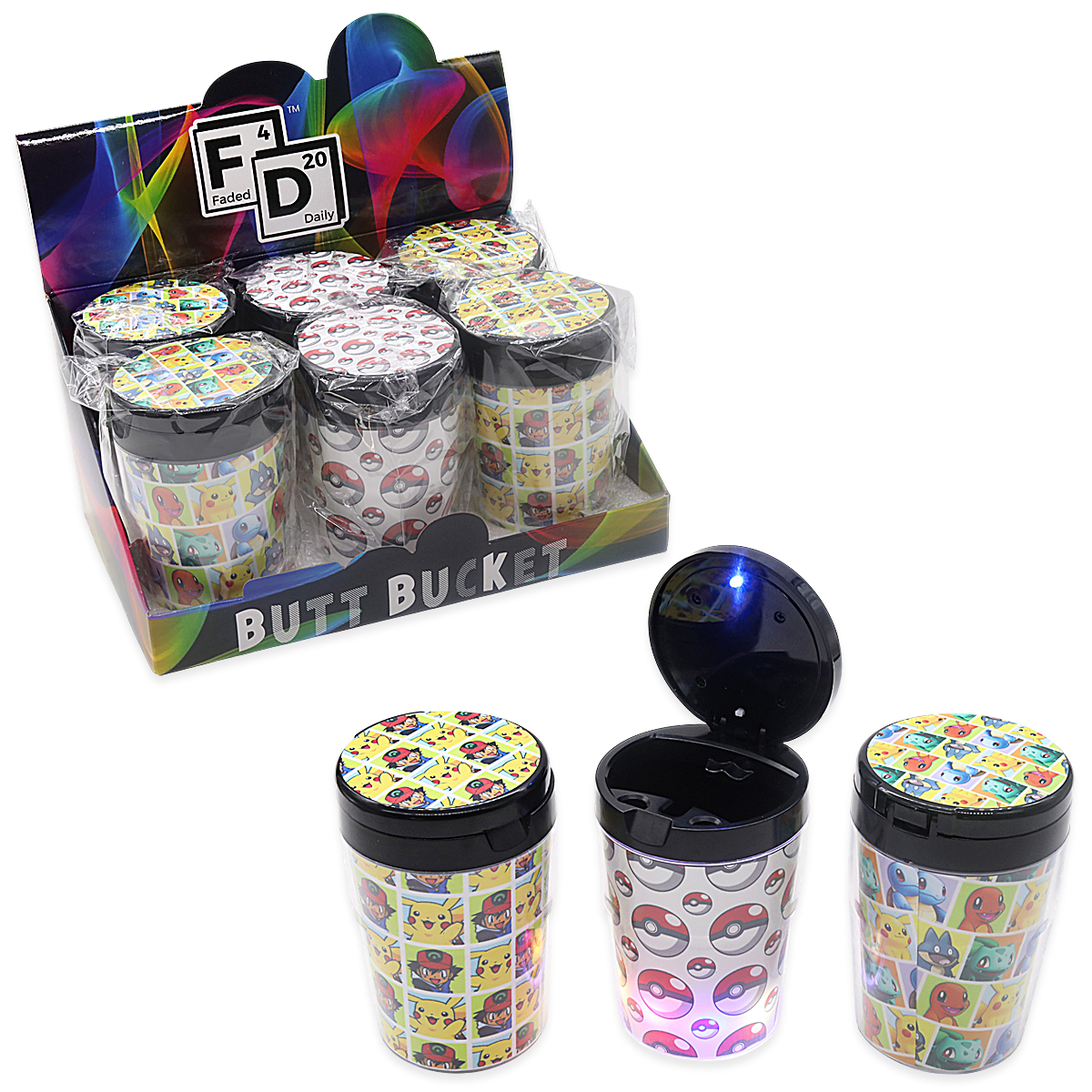 Faded Daily Butt Bucket Character Faces LED Car Ashtray (FDX5131) | 6 Count Display product image